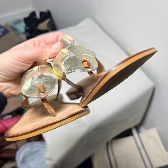 SEYCHELLES Rejuvenated Leather Gold Hearts Thong Flip Flop Sandal Size 8 - Picture 8 of 12